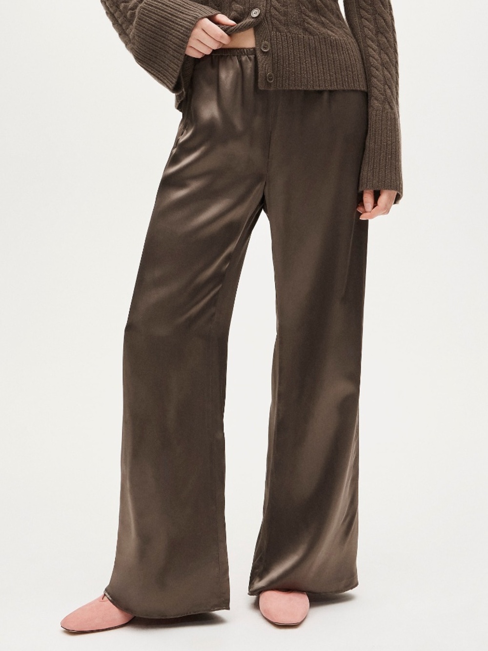 J Crew Tall Cosmo Pant Luster Charmeuse Brown Wide Leg Women’s Large Tall NWT